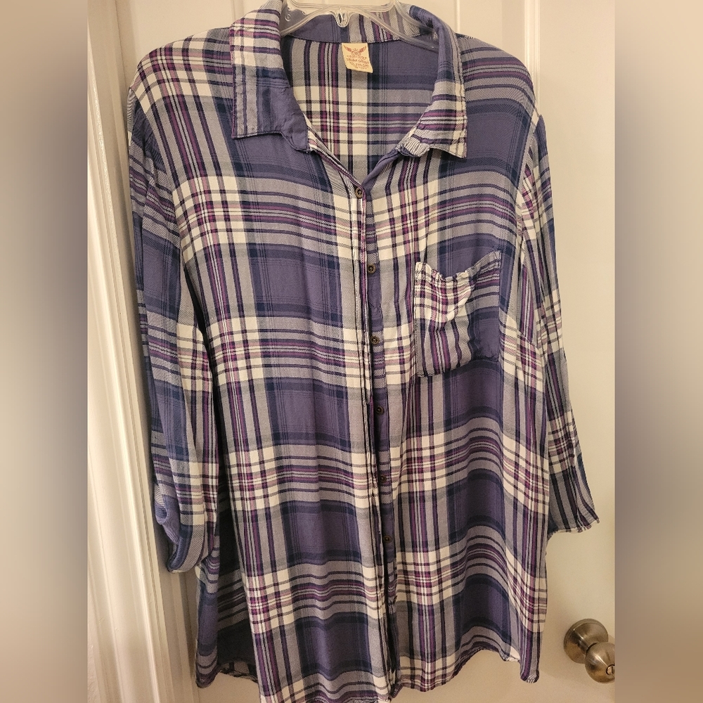 Faded Glory indigo plaid shirt, XL/16-18